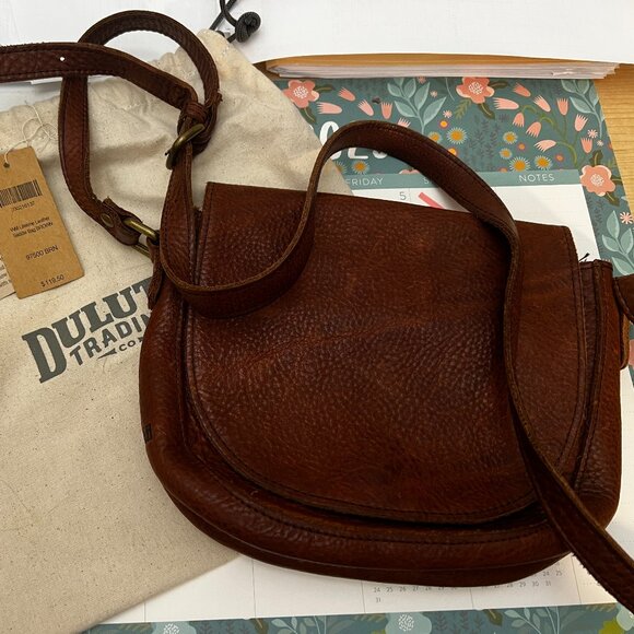Duluth Trading Co. Rustic Dark Brown Leather Saddle Crossbody Bag - Picture 1 of 9